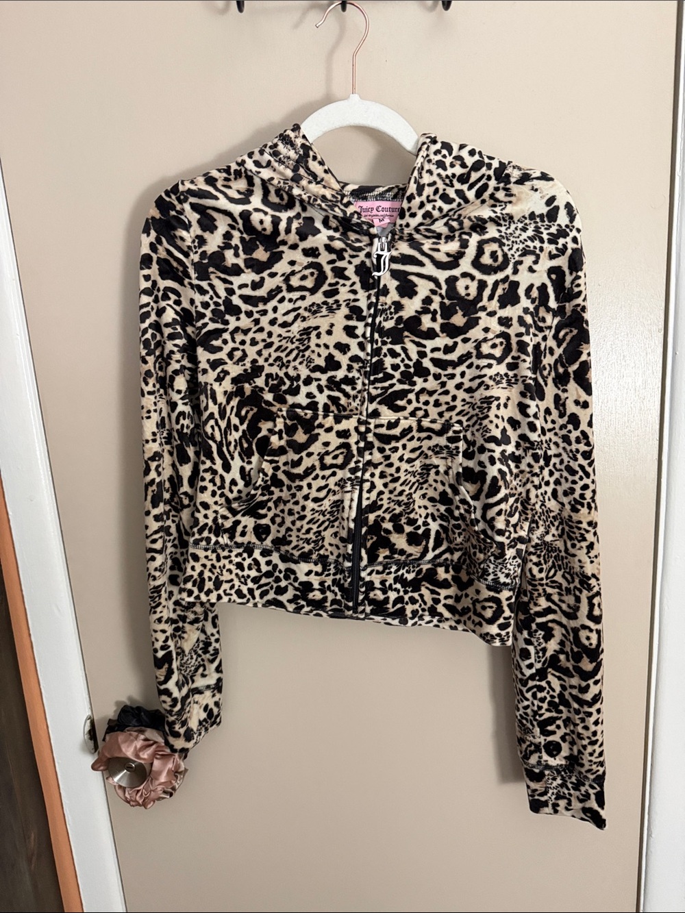 Juicy Couture Leopard Print Zip-Up Hoodie - Black & Cream